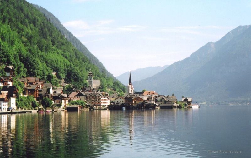 Hallstatt town lake reflection